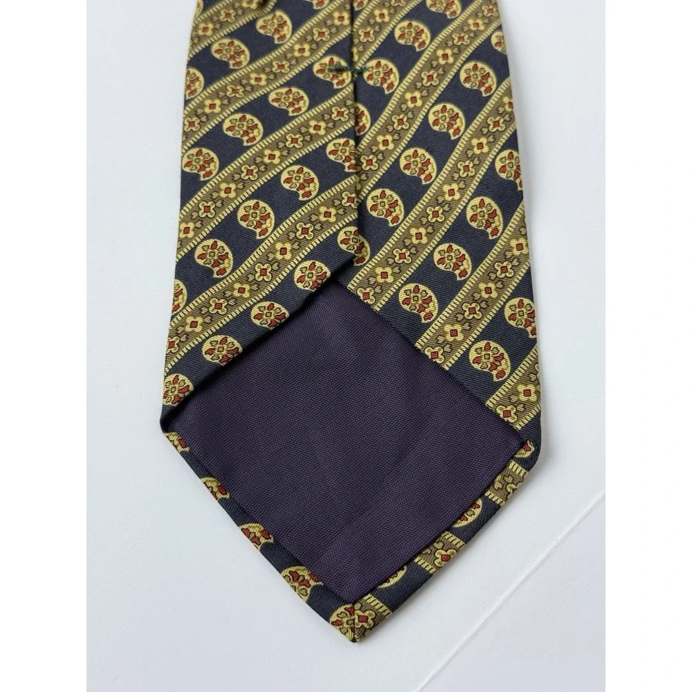 J Crew Men's Gold/Blue Paisley Tie 100%‎ All Silk Made in USA Necktie